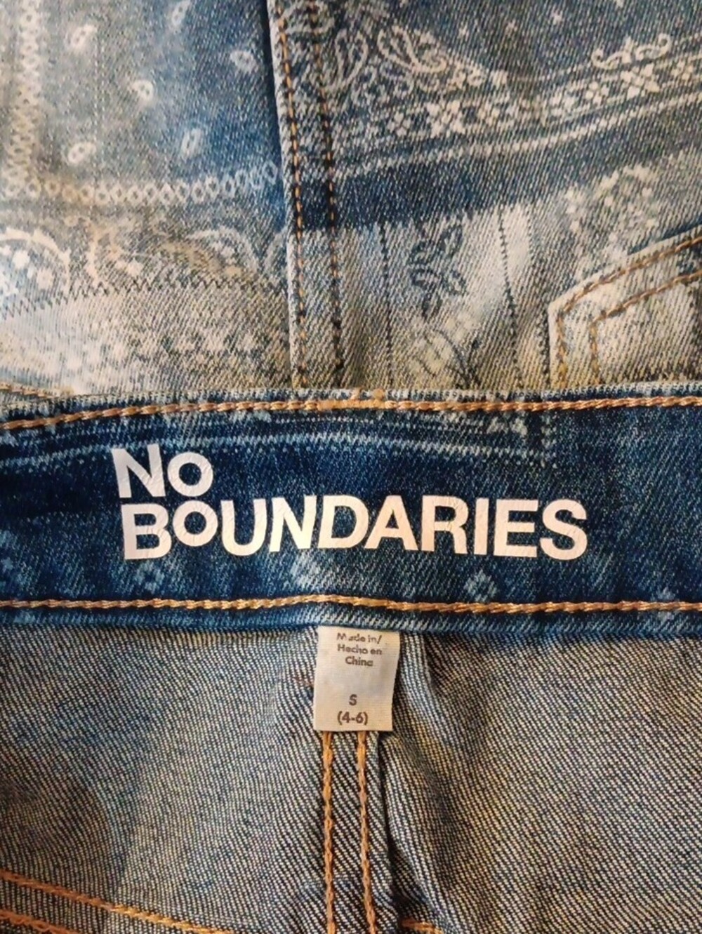 No Boundaries Blue Bandana Print Denim Mini Skirt - Picture 3 of 11